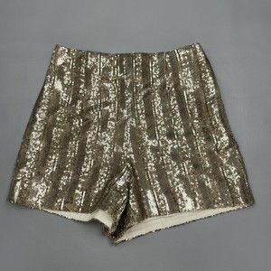 Sezane Rick Shorts Striped Gold Sequins Side Zip Lined Women's 36 (4)